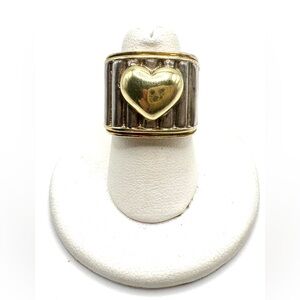 Designer Stevens Sterling Silver 18K Gold Heart Ribbed Band Ring